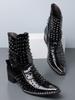 Punk Men'S Leather Boots Rivet Pointed Buckle Personalized Luxury Shoes For Man Chelsea Boots