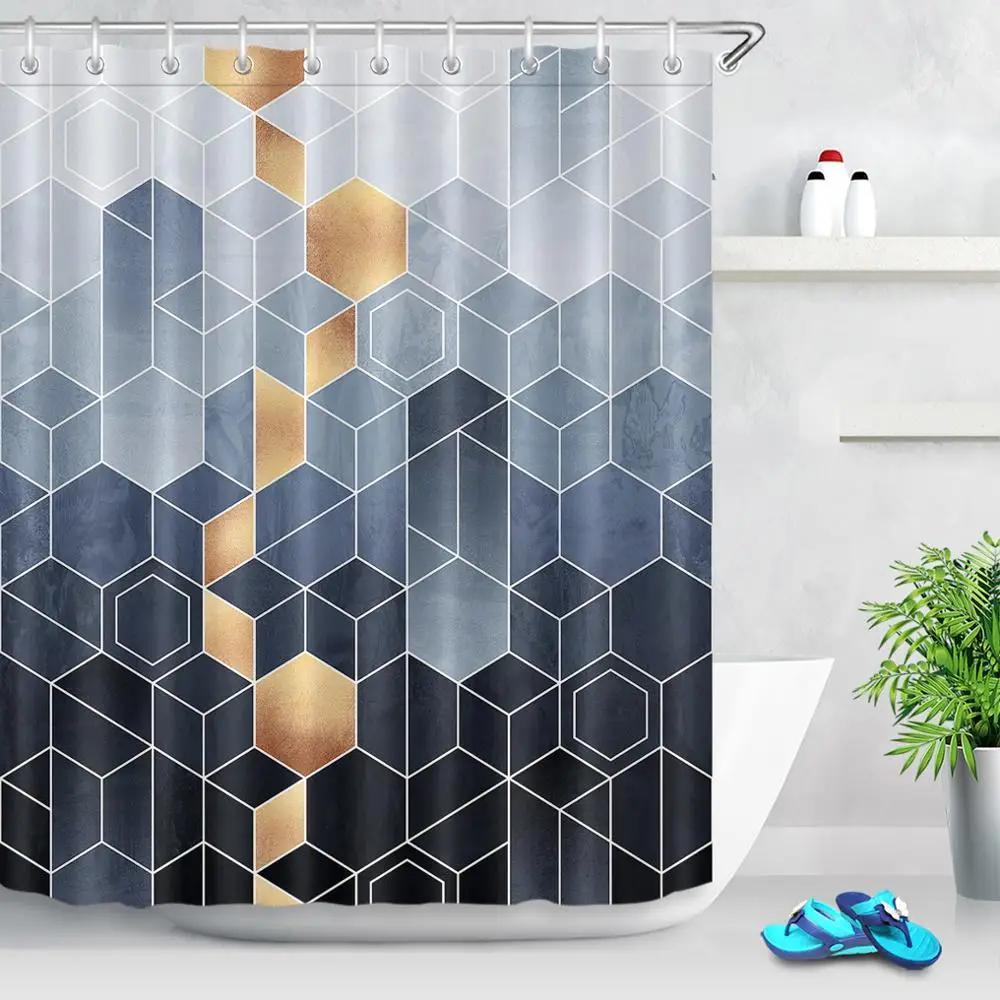 Złota Geometria Romb Nordic Marmurowa Tekstura Zasłony Prysznicowe Zasłona Łazienkowa Wodoodporna Poliestrowa Tkanina do Wystroju Wanny