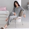 New Women's Grey Casual Modal Pajama Set - Long Sleeve Pullover with Chest Pads and Long Pants for Spring and Autumn