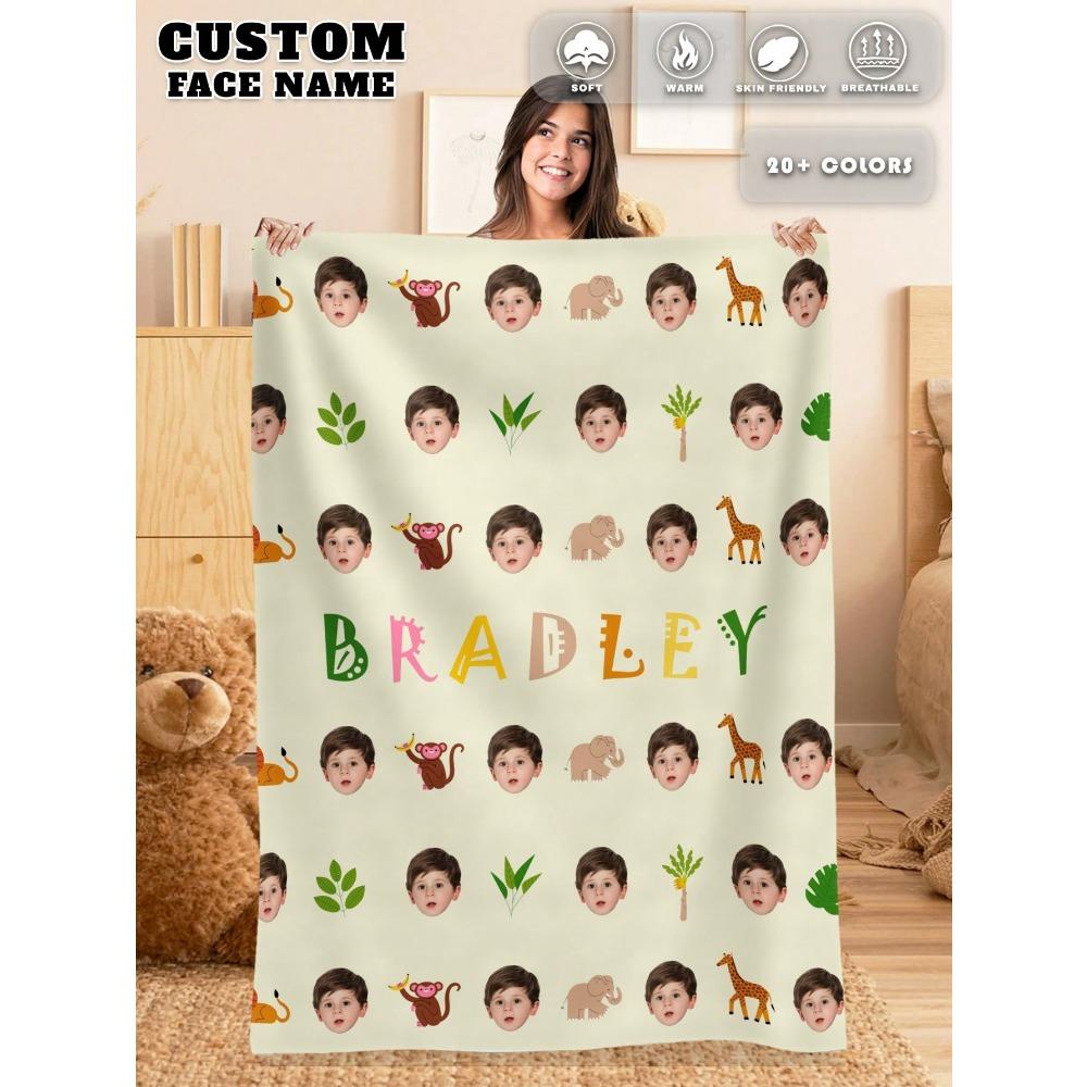 1 Piece Of Personalized Name Custom Blanket Cartoon Cute Icon Flannel Blanket Comfortable Soft And Warm Suitable For All Ages