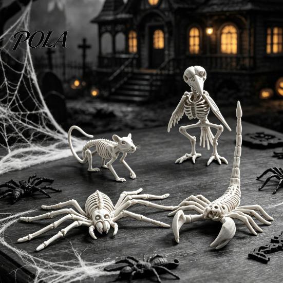 Scary Animal Head Props Halloween Skeleton Figurine, Realistic Crow Rat Scorpion Bone for Haunted Retro Aged Decor House, Plastic Skull Party, Spooky