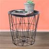 Modern Geometric Iron Metal Wire Round Tray Top Storage Side Table Basket Iron, Plastic Black
