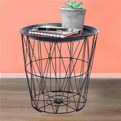 Moderno Geometrico Ferro Metallo Filo Rotondo Vassoio Piano Portaoggetti Tavolino Laterale Cesto Ferro, Plastica Nero
