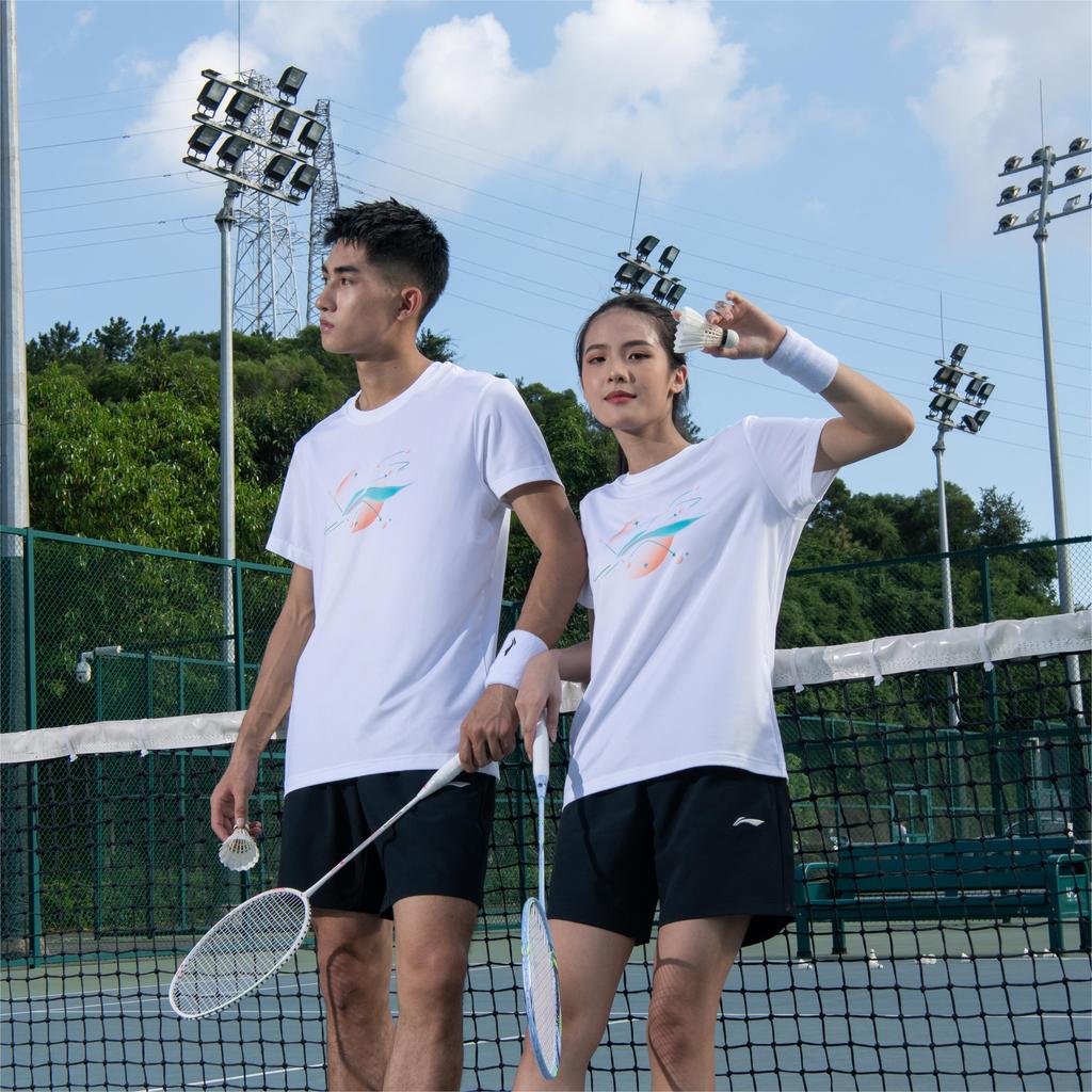 Li Ning Ping Pong Elite Series Logo Print Round Neck Quick-Dry Short Sleeve T-Shirt Unisex T-Shirt Standard-White ATST029-1