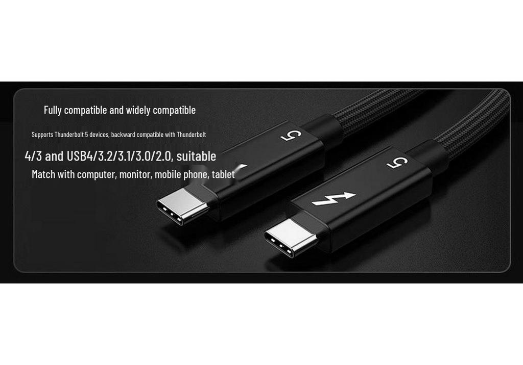 Thunderbolt 5 Type-C Cable: 80Gbps High-Speed, 240W Fast Charge, Multi-Screen Support, Compatible with Thunderbolt 4/3