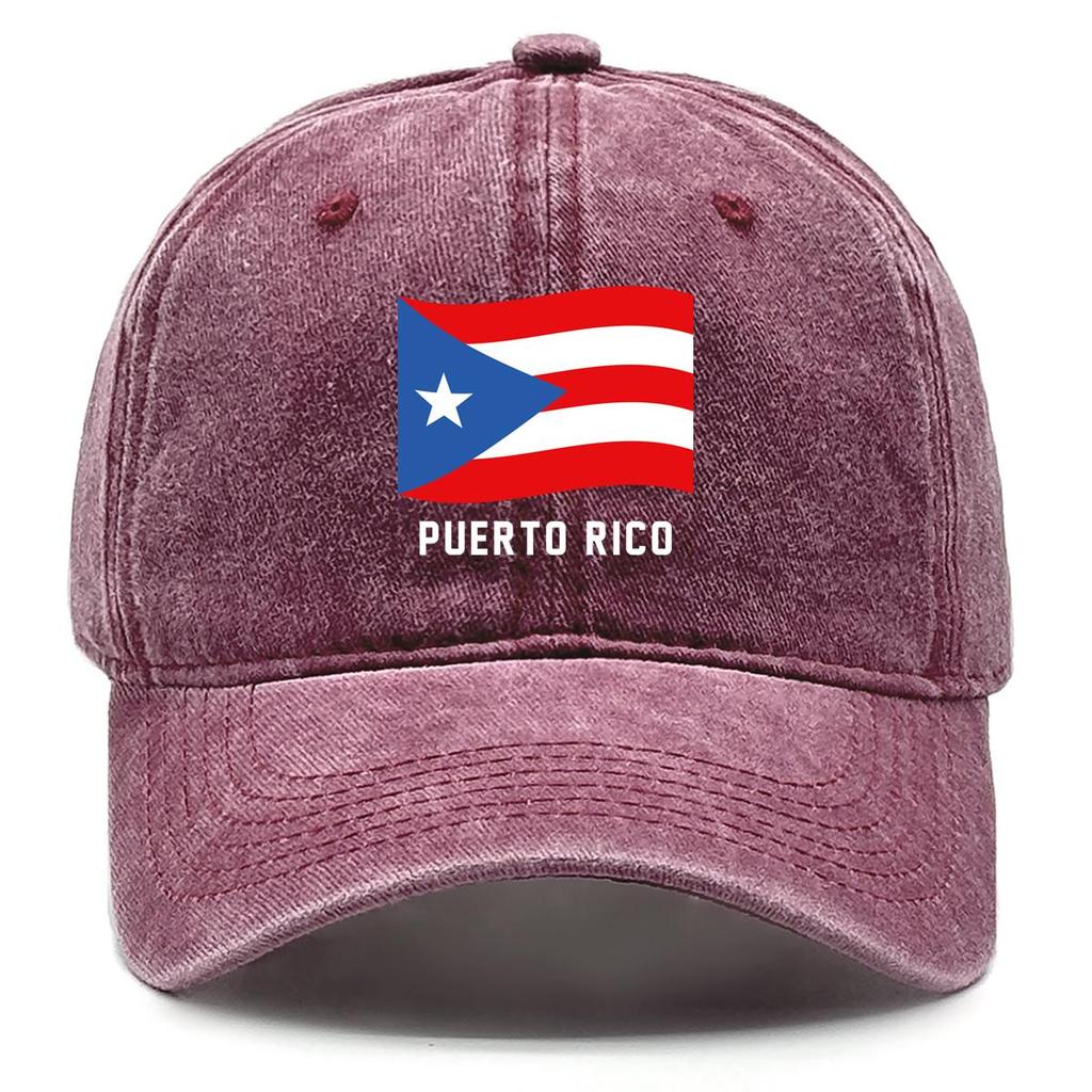Puerto Rico Flag Waves Print Verstellbare Baseballkappe, Patriotische Papa-Kappe Verstellbare Schnalle Trendiger Vintage-Schnitt Snapback Sonnenhut
