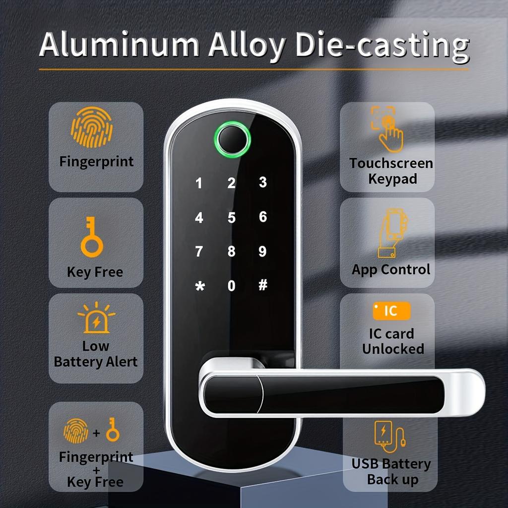 Smart Fingerprint Door Lock App Remote Control Keyless WIFI Digital Touchscreen Lock NFC IP67 Waterproof With 2 IC Cards
