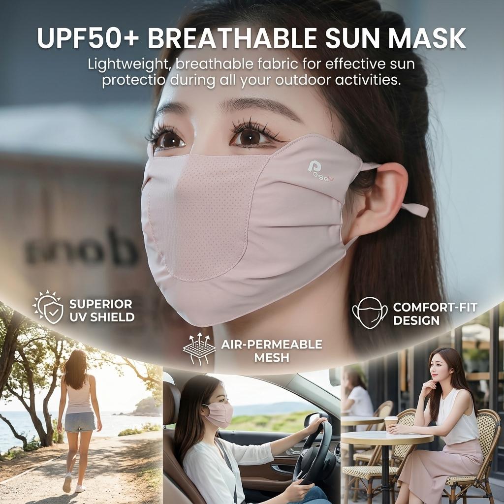 Ice Silk Sun Mask Adjustable Eye Corner Protection Cooling Breathable for Women Outdoor Sports Commuting UV Shield