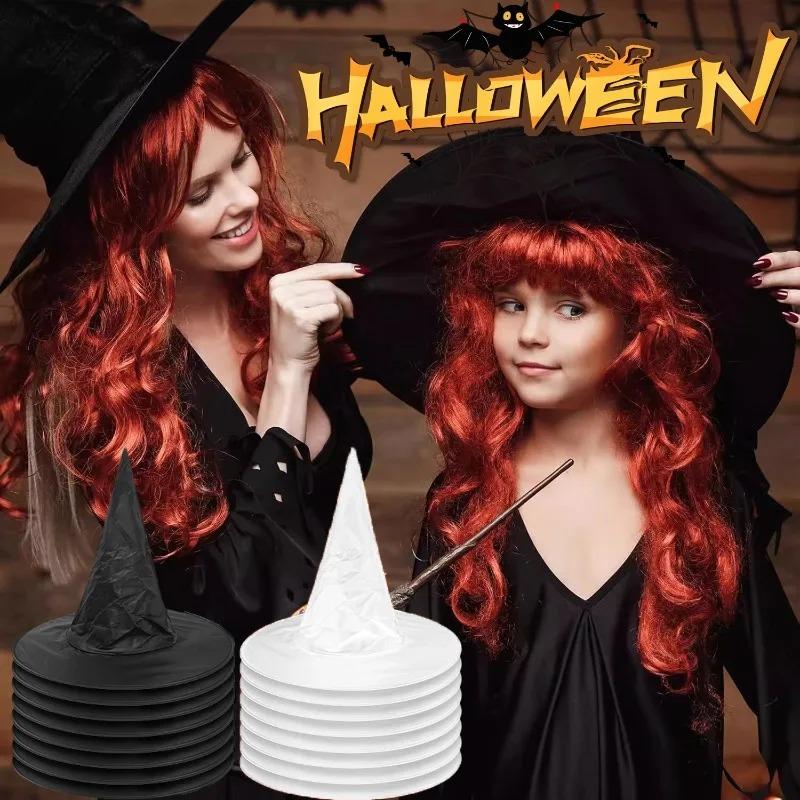 Halloween Black Witch Hat with Hanging Rope Wizard Cap Cosplay Costume Props Hanging Witch Hats Decor for Outdoor Garden Decor