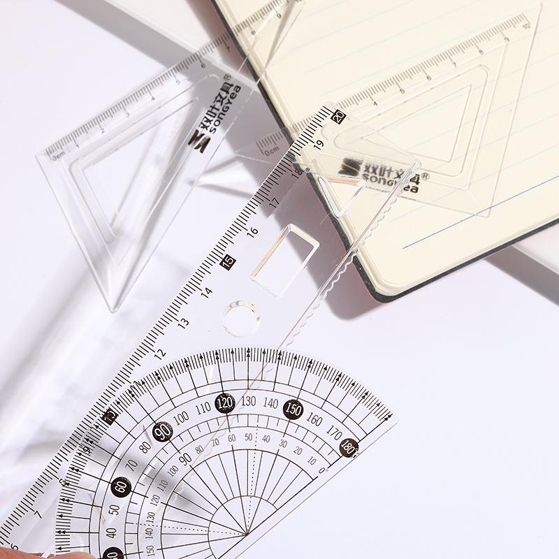 Cartoon Stationery Set: 4-Piece 20cm Ruler, Triangle Ruler, Cute Multi-Functional Protractor for Students