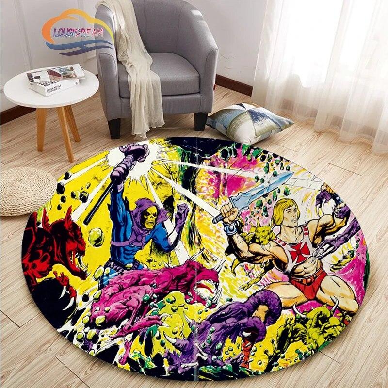 Adventure Animation Masters of the Universe Round Carpet and Rug Cartoon He-Man Pattern Home Decor Anti-slip Mat Yoga