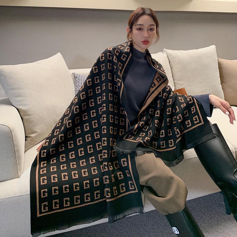 New Autumn and Winter Alphabet Mid Length Imitation Cashmere Scarf Korean Style Retro Women's Scarf Thickened Warm Women's Shawl