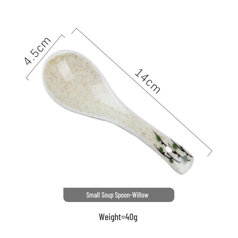 Hand-painted Japanese Ceramic Spoon – Creative Tableware for Home and Hotel, Long Handle, Underglaze Color, Ideal for Rice and Soup
