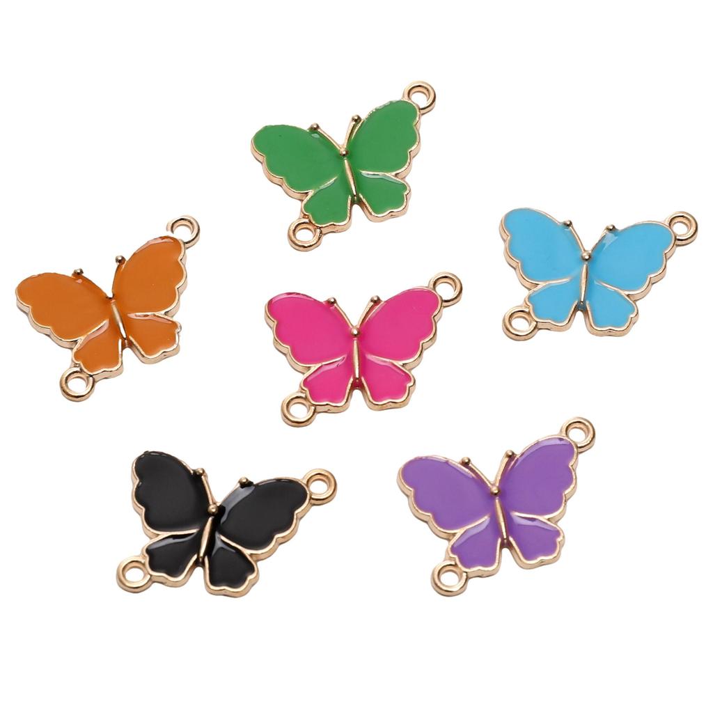 5Pcs Alloy Drip Oil Double Hanging Butterfly Charms Pendant For Women Kids Necklace Bracelet DIY Jewelry Making Accessories