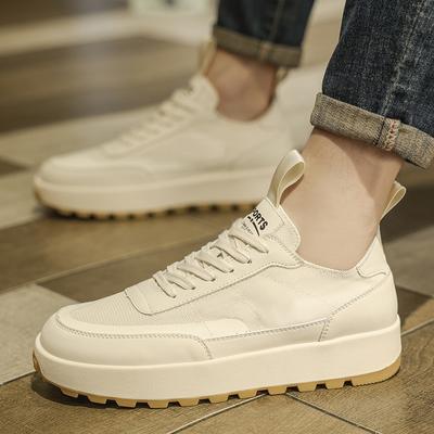 Fashion New Men's Beige Casual Outdoor Shoes Sneakers Lace Up Youth Student Thick Soled Comfortable Walking Sport Shoes for Male