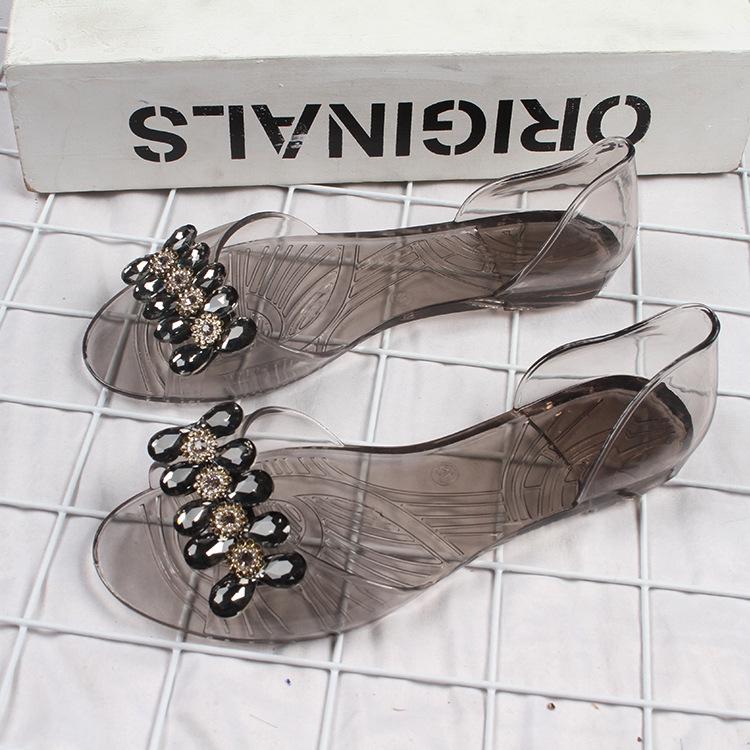 Yuzhihao Women s Two-Row Water Drop Rhinestone Transparent Sandals for Indoor/Outdoor Summer Fashion 39