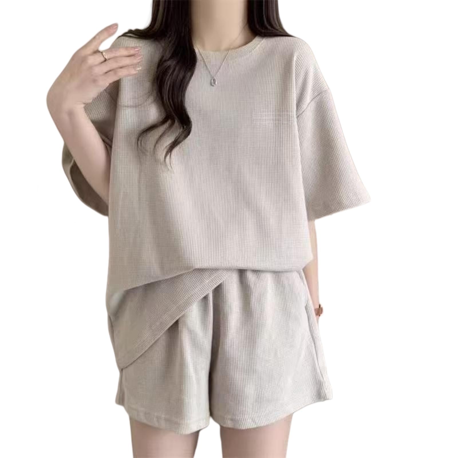

[zhujbo] Loungewear for Girls, Junior High School Students, Women s Loungewear Set, Short Sleeve Top and Shorts, Soft, Lightweight, Comfortable Lounge