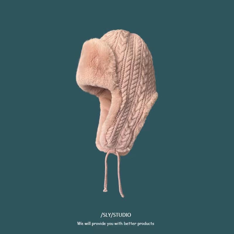 Women's Wool Leefeng Hat for Women In Winter Thickened and Warm Ear Protection Hat Tie Rope Design  Cold  Proof Hat  Head Hat Cold Proof Hat