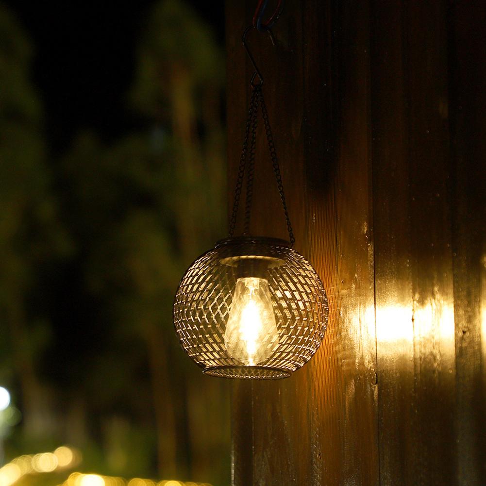 Outdoor Solar Powered Lantern Waterproof Metal Hollow Pendant Light with Chain Decorative Hanging Light for Outdoor Decor
