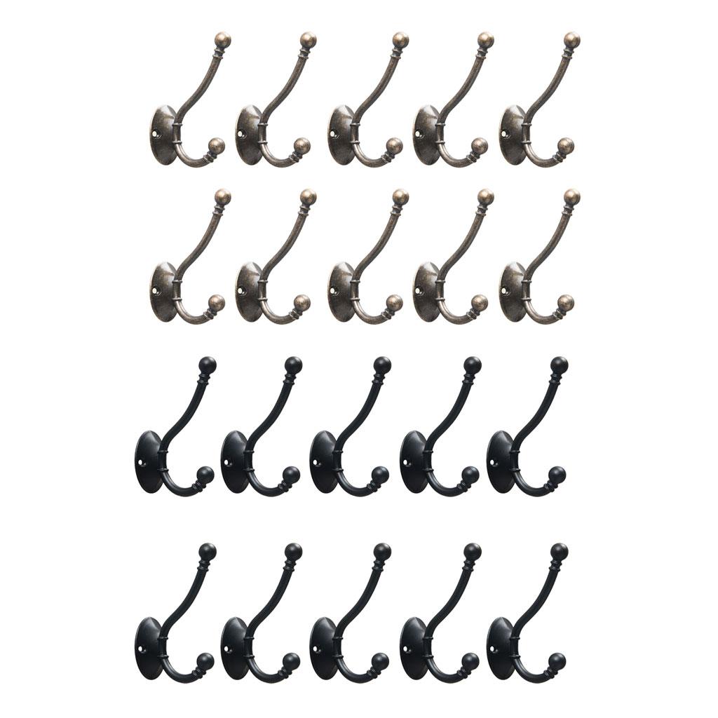 10Pcs Coat Hooks Antique Hanger Up & Down Double-hook European Hat Hanger Heavy Duty Robe Holder Towel Hooks with Screws