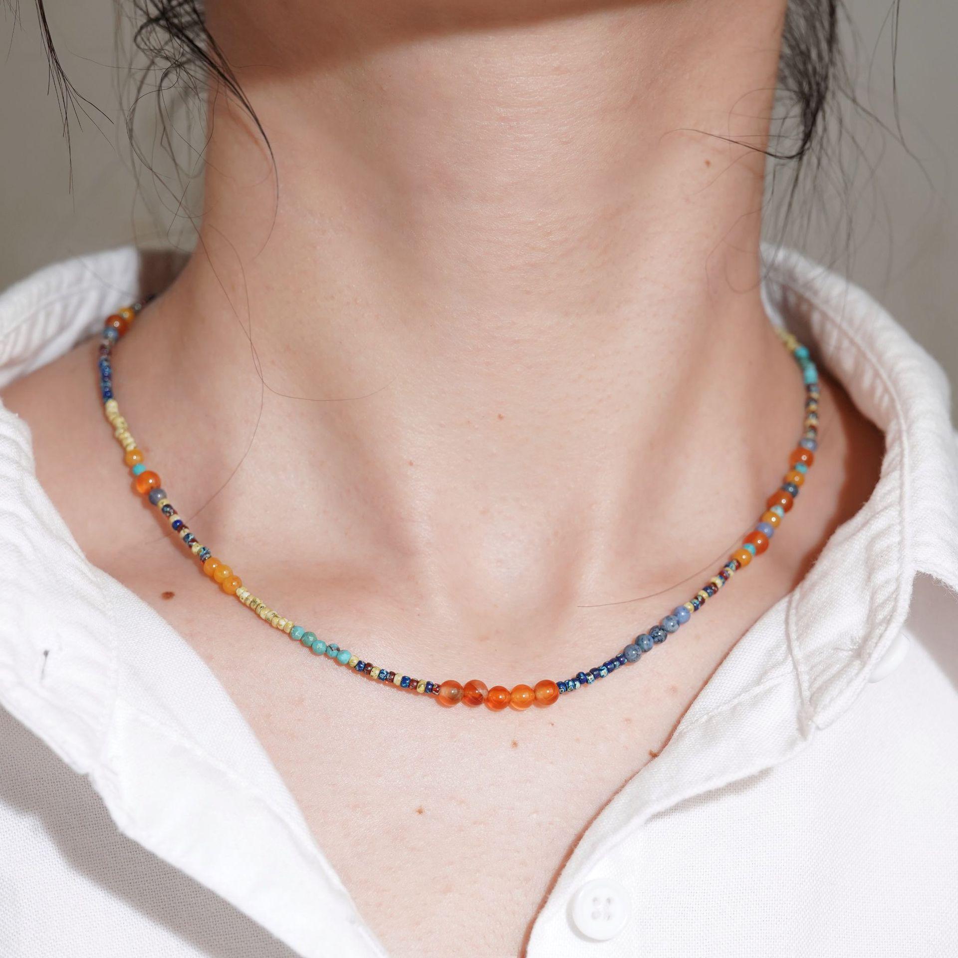 

Ожерелье из бирюзы в дунхуанском стиле - Этническая женская винтажная цепочка на ключицу для осенних вечеров