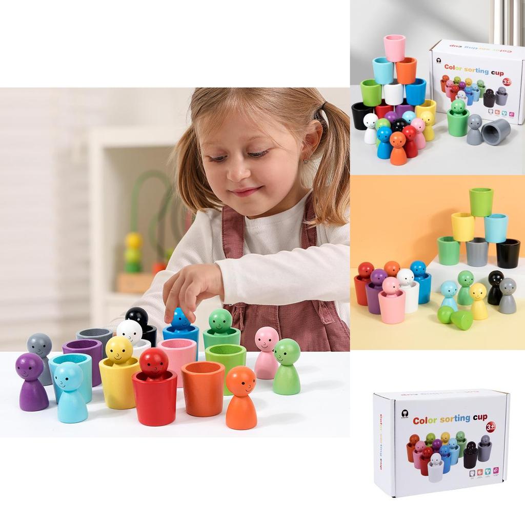 Wooden Color Sorting Cups For Kids Handeye Coordination Educational Toy
