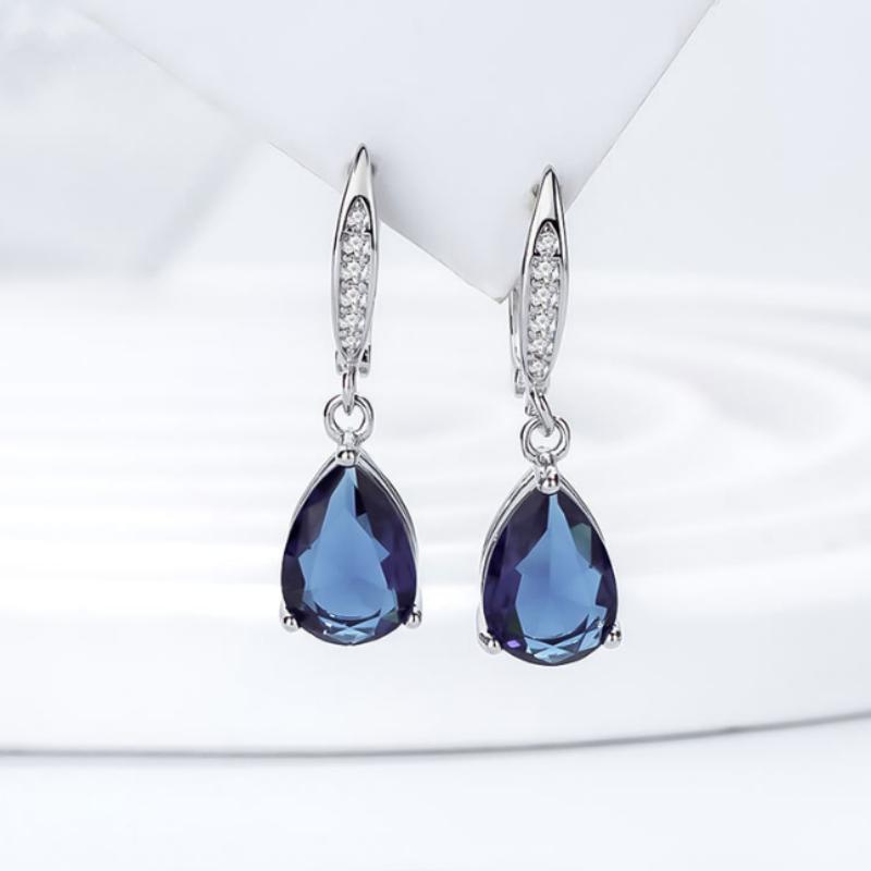 Elegant Blue Cubic Zirconia Water Drop Earrings For Women Classic Jewelry Accessory For Evening Parties