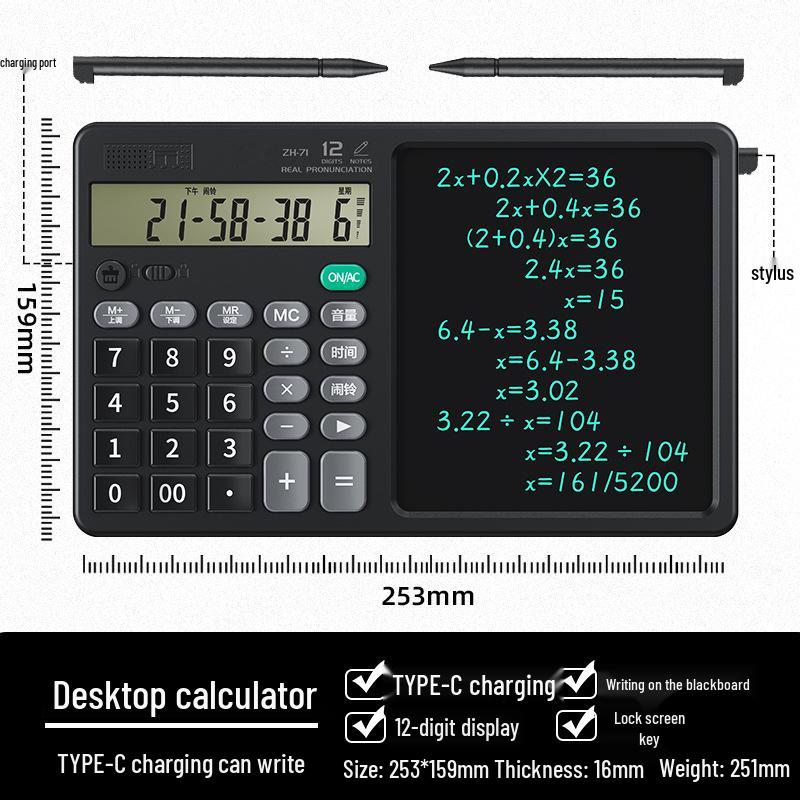 High-Brightness XL Screen Desktop Calculator with Writing Pad