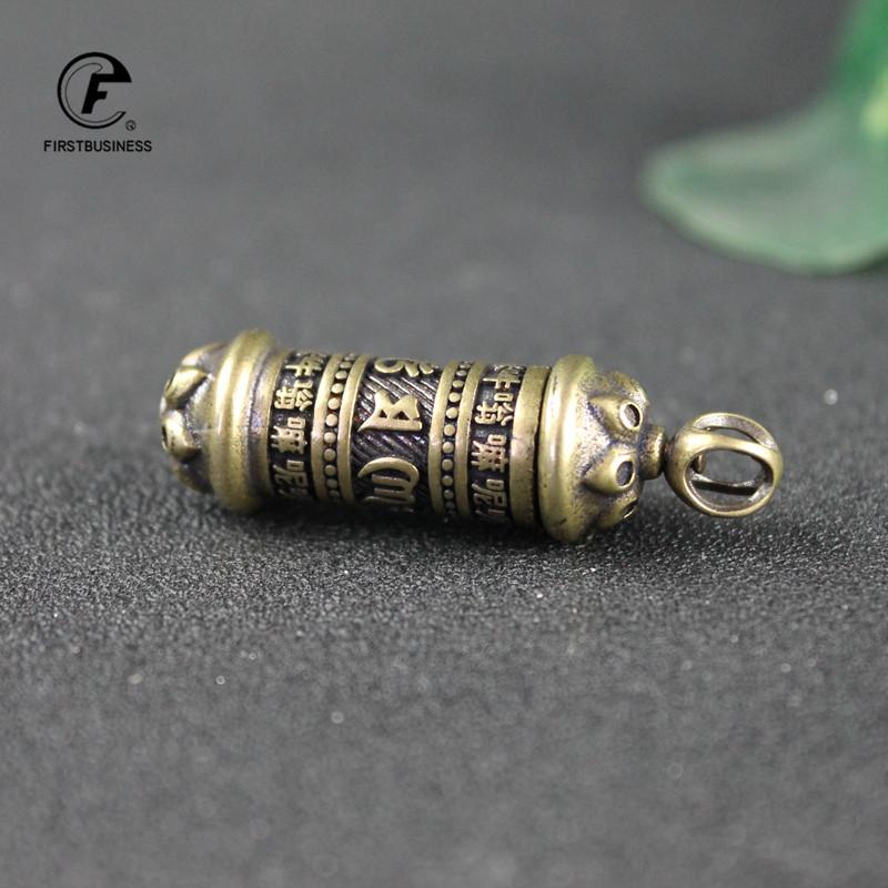 Brass Mantra Buddhist Bottle Pendant for Keychains Handmade Vintage Copper Car Key Chain Hangings Keyrings Jewelry Can be Opened