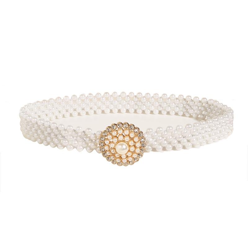 Meier Pearl and rhinestone belt - decorative elastic waist cincher - pearl waist chain слоновая кость