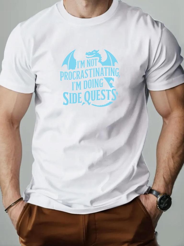 Mens cotton Tshirt Im NOT PROCRASTINATING Im DOING SIDE QUESTS summer fashion casual Tshirt