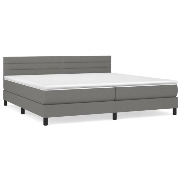 3140162 vidaXL Lit à sommier tapissier avec matelas Gris foncé 200x200cm Tissu