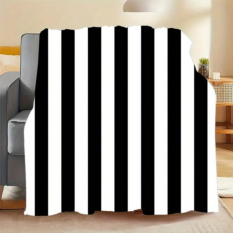1 pezzo Coperta in Flanella con Stampa a Righe Semplice Bianca e Nera, Un Regalo Super Morbido per Buoni Amici, Adatta per Camera da Letto, Divano Letto