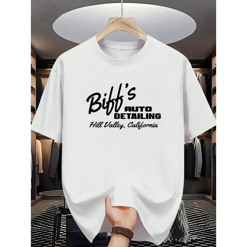 

European sizes Biff S Auto Detailing Hill Valley, California Vintage-Inspired T-Shirt - Casual Crew Neck, Slight Stretch Fabric 4XL білий