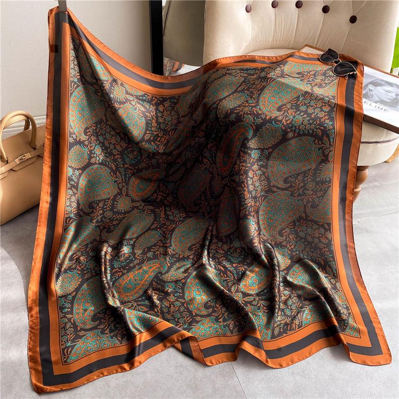 

Retro Ethnic Brocade Square Scarf & Shawl - Imitation Silk, Sunscreen & Dual-Use 110x110cm