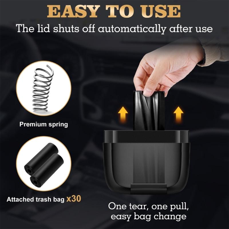 Car Trash Can,Leakproof Small Trash Bin with Lid and Bags,Garbage Dust Case Storage Box Organizers