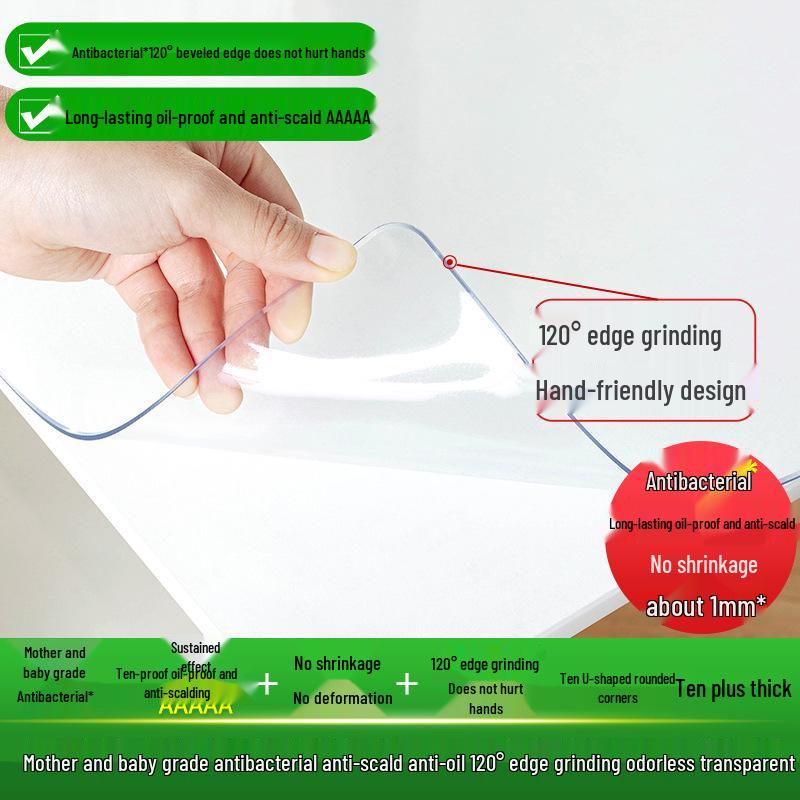 Transparent PVC Table Mat: Waterproof, Oil-Proof, Scald-Proof, Dirt-Resistant Soft Glass Protector for Dining Table and TV Cabinet.