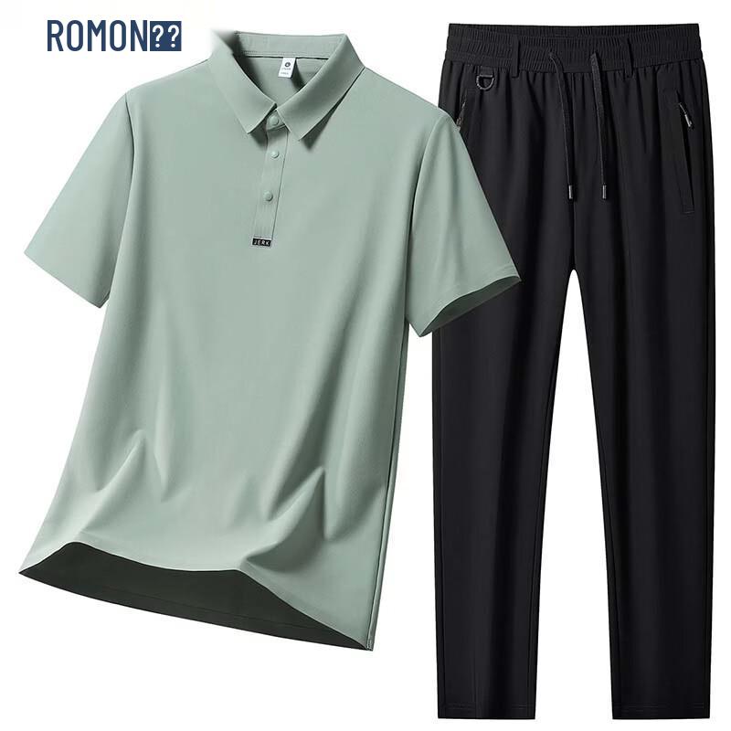 

ROMON Men s Ice Silk Polo & Casual Two-Piece Set M