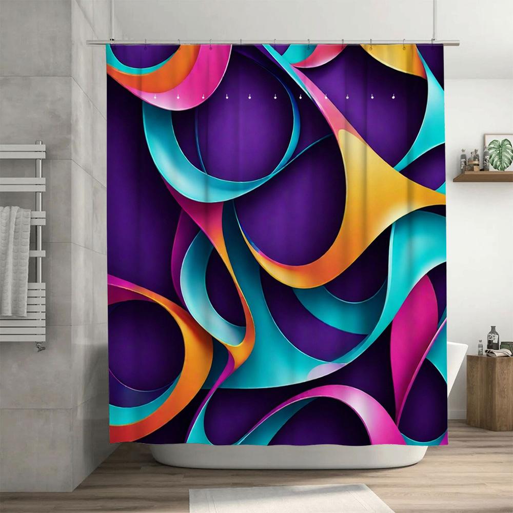 Bright Rainbow Shower Curtain Set Modern Colorful Print for Bathroom Decor Customizable Size Waterproof Fabric 180x180cm Purple