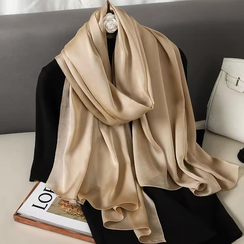 90*180Cm Fashion Luxury Solid Color Silk Scarf Women Soft Smooth Scarves Head Wrap Hijab Outdoors Muffler Long Shawl Beach Towel