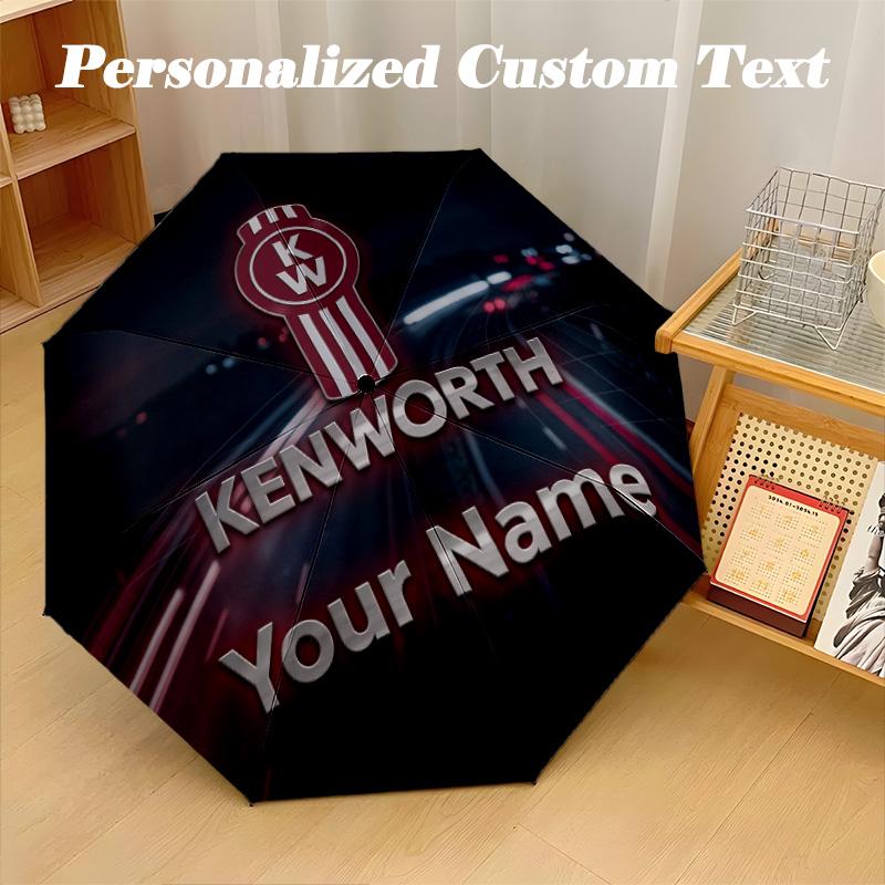 Kenworth Automatic 8‑ribs Umbrella, Custom Name Text Personalized Folding Umbrella Rain Sun Gift
