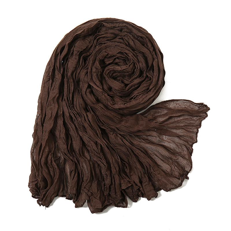Solid Color Crinkle Cotton Linen Scarf New Warm Silk Pleated Green Retro Thin Long Strip Shawl Men And Women'S