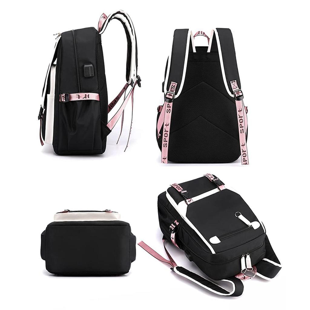 Movie Peripheral Print Backpack, School Bag Student Campus With Plush Ball Backpack With USB Port