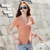 Women's New Summer Short Sleeve Solid Color V Neck Button Cardigan Top