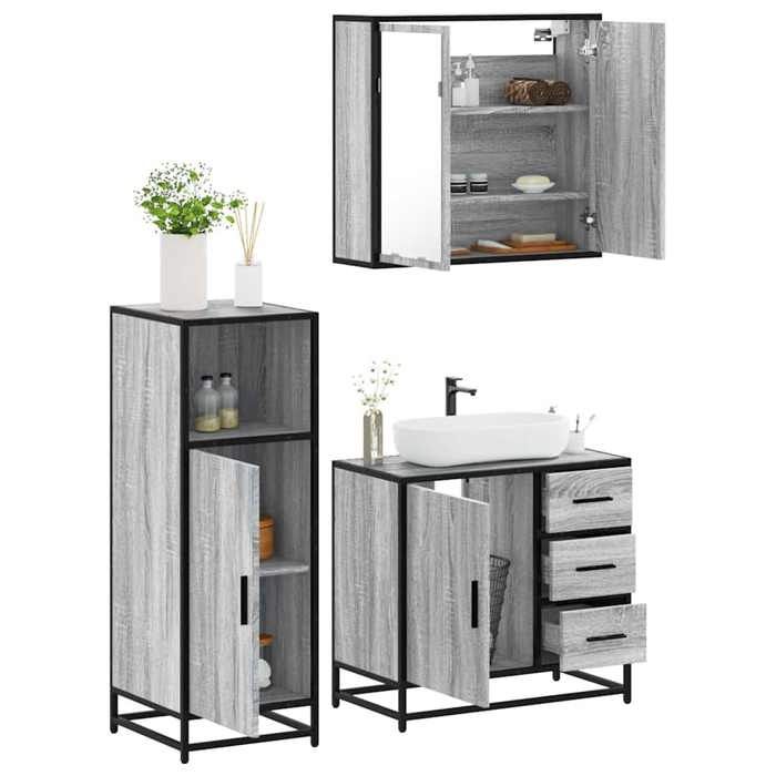 VidaXL 3-piece Bathroom Furniture Set Sonoma Grey, Bathroom Cabinet, Bathroom Cupboard, Furniture of 3300958
