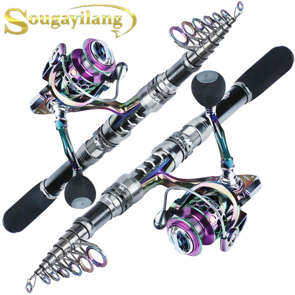 SOUGAYILANG Spinning Fishing Rod and Reel Combos, Portable Telescopic Fishing Pole Spinning Reels for Travel Saltwater Freshwater Fishing