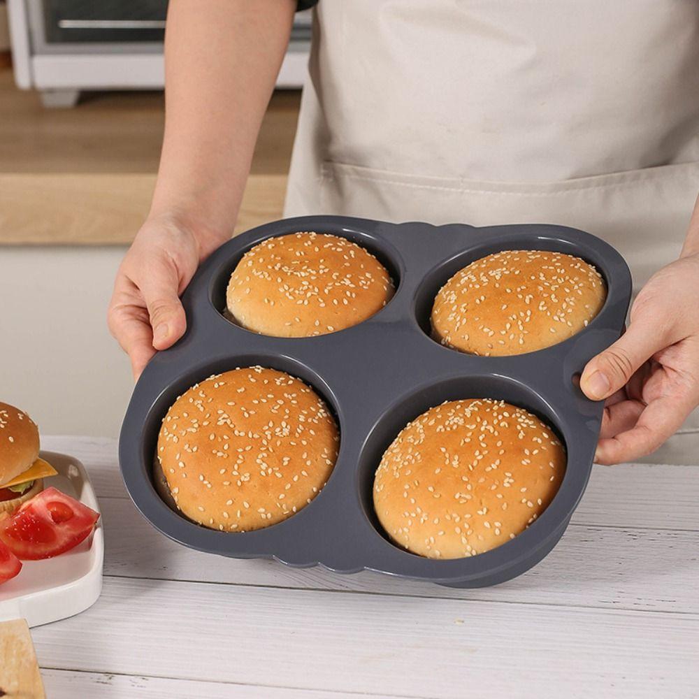 Easy To Clean Food Grade Silicone Hamburger Bun Mold Black Non-Stick Baking Pan Household Baking Tools Kitchen