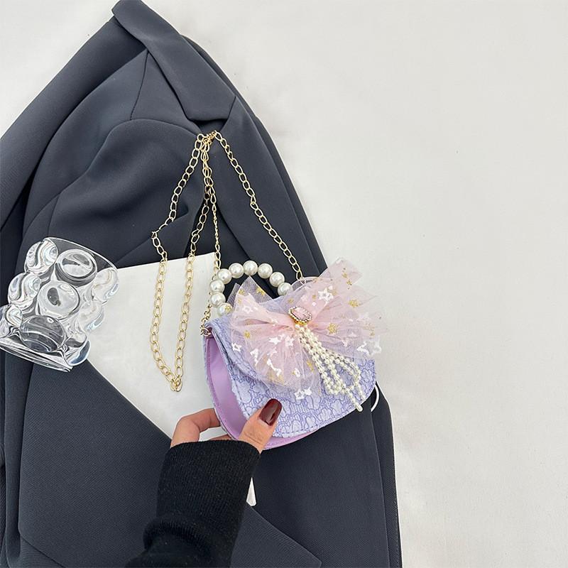 Trendy Saddle Shaped Handbag For Kids With Pearl Accents Ideal Birthday Gift