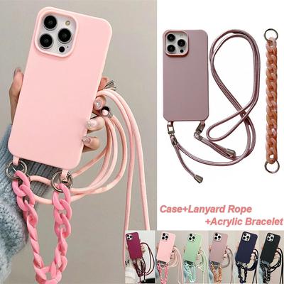 Crossbody Lanyard Rope Strap Acrylic Chain Silicone Case For iPhone 16 15 14 13 12 11 Pro X XR Max 7P 8P Samsung S24 23 S22 S21 Ultra Plus A54 A14 A53