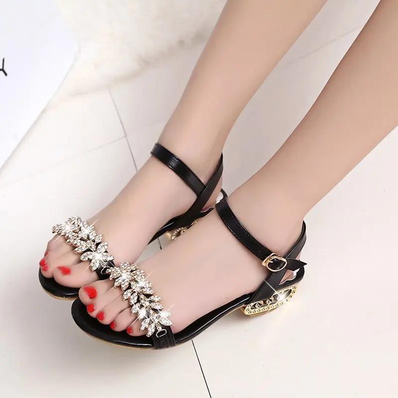 fashion Low Heels Sandals Buckle Strap Concise Ladies Shoes on Sale 2024 High Quality Square Heel Solid Colors Shallow Women's Sandals